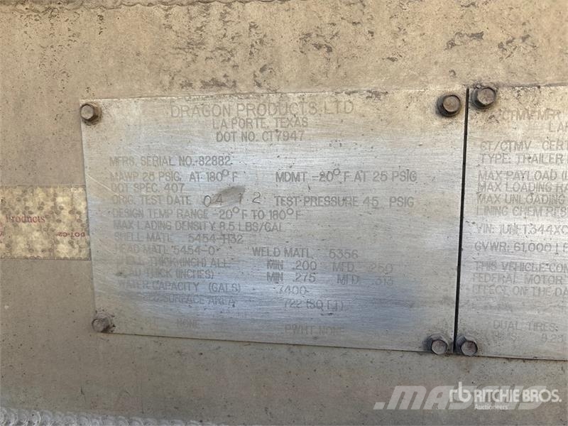 Dragon 7400 gal Quad/A Turntable Pup Vacuum Tanker Traile Tankanhänger