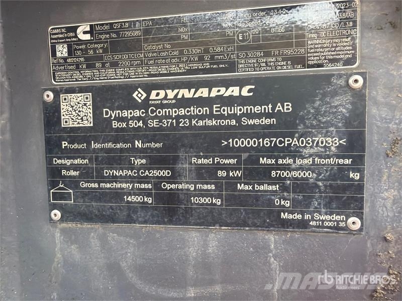 Dynapac CA2500 Smooth Drum Compactor Enkelt tromle