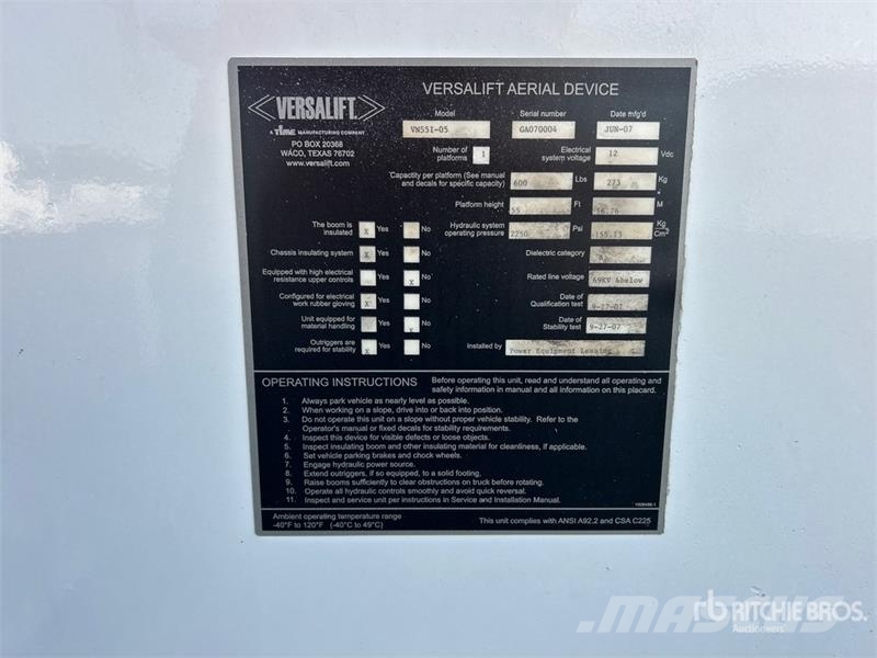 Ford Versalift VN55I-05 55 ft on Ford F-750 XL 4x2 Buc Teherautóra szerelt emelők és állványok