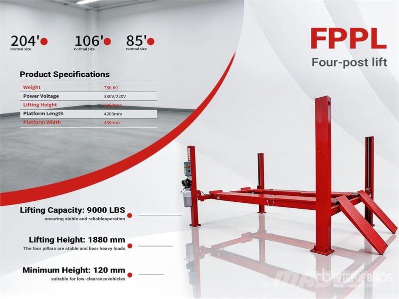  FPPL 4 Post 9000 lb Red Vehicle Lift (Unused) Строителство - Други