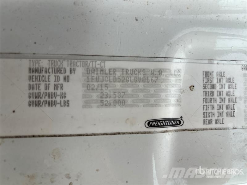 Freightliner Cascadia 125 6x4 T/A Sleeper Truck Tractor Tractor Units