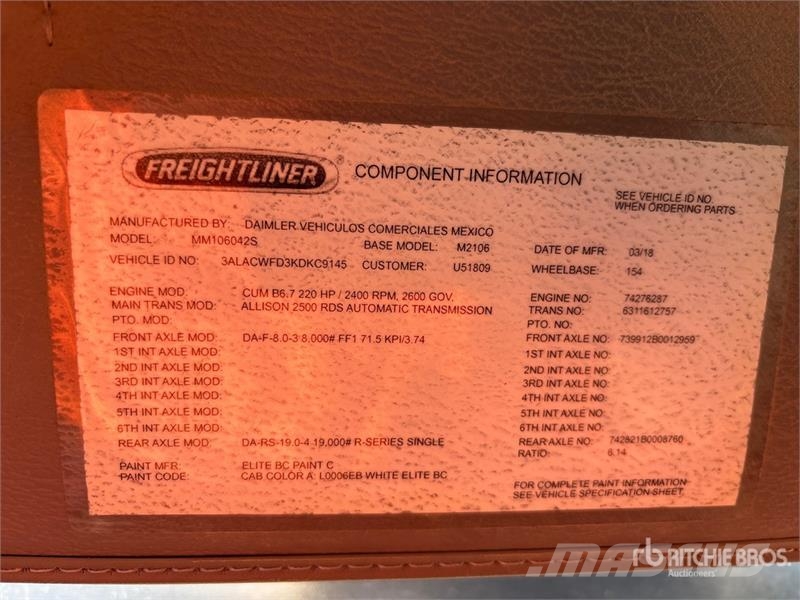 Freightliner M2106 4x2 S/A Dump Truck Tipper trucks