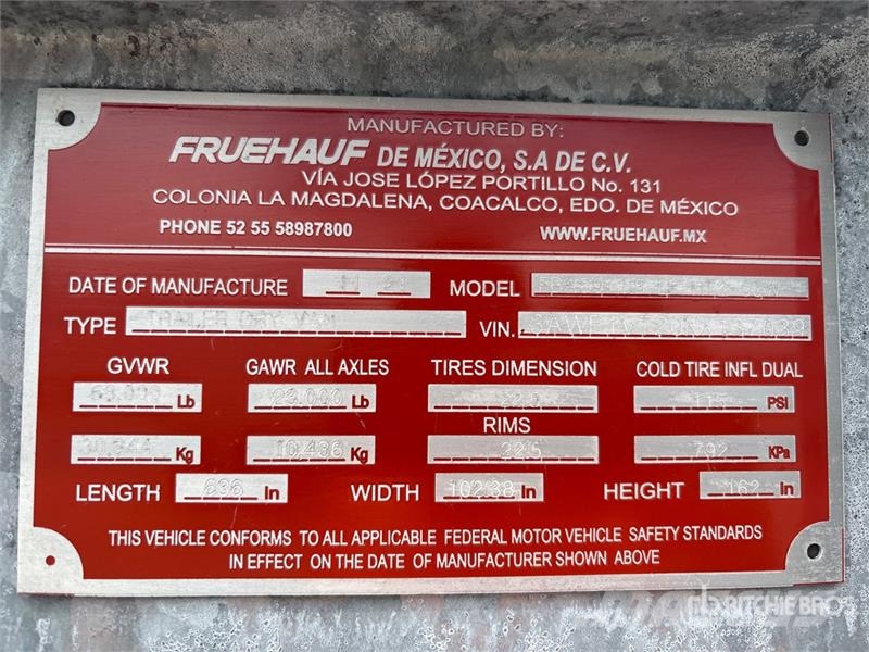 Fruehauf FBAC95-15.1F-11.2-53W 53 ft x 102 in T/A Van Trail مقطورات ذات هيكل صندوقي