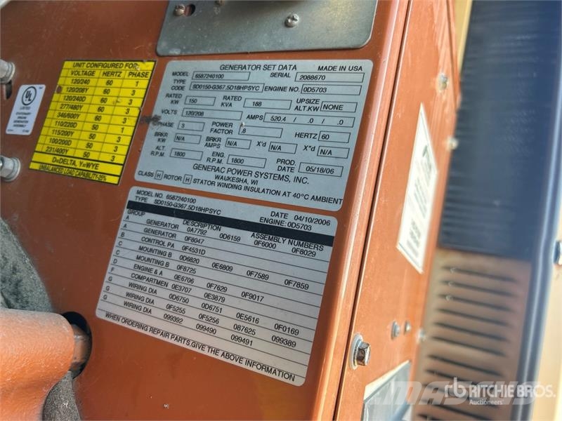 Generac 6587240100 150 kW Skid-Mounted Generator Set 柴油发电机