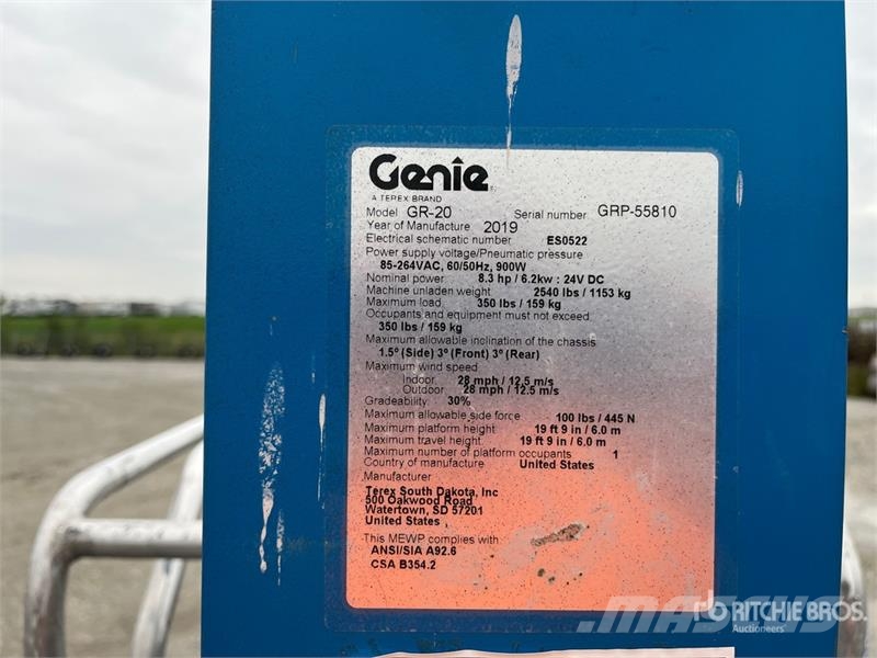 Genie GR-20 Vertical Mast Lift Used Personnel lifts and access elevators