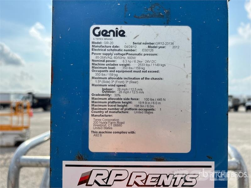 Genie GR-20 Vertical Mast Lift Vertikálne stĺpové výťahy