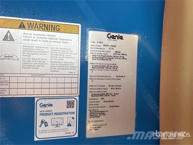 Genie S-60X 4WD Diesel Telescopic Boom Lift Teleskopske dvižne ploščadi