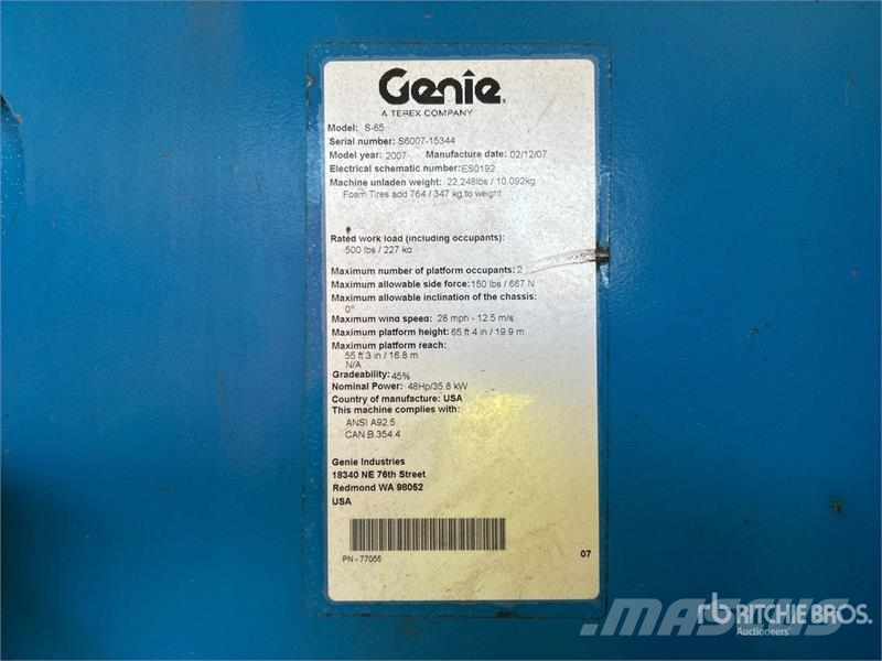 Genie S-65 4WD Diesel Telescopic Boom Lift ブームリフト　直伸型