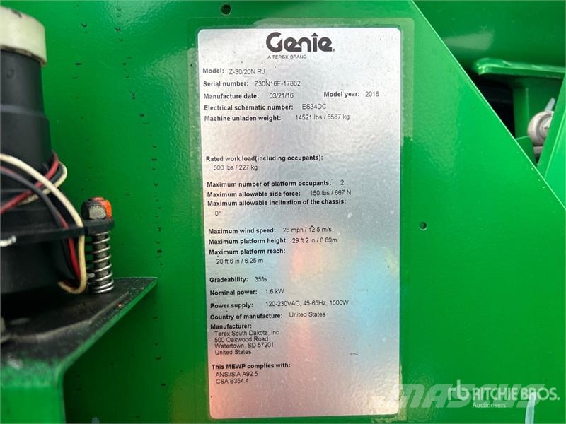 Genie Z-30/20N RJ 2WD Electric Articulating Boom Lift Karos emelők
