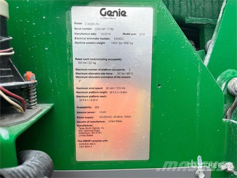 Genie Z-30/20N RJ 2WD Electric Articulating Boom Lift Piattaforme a braccio articolato