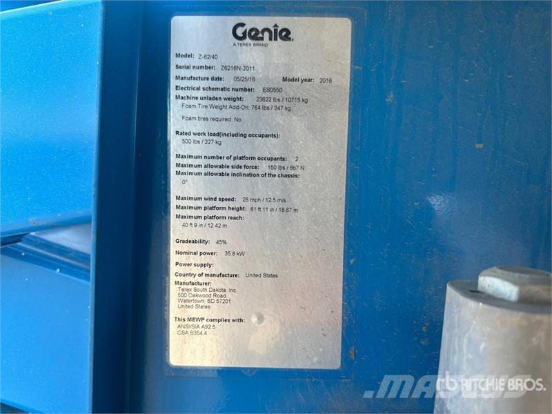 Genie Z-62/40J 4WD Diesel Articulating Boom Lift Articulated boom lifts