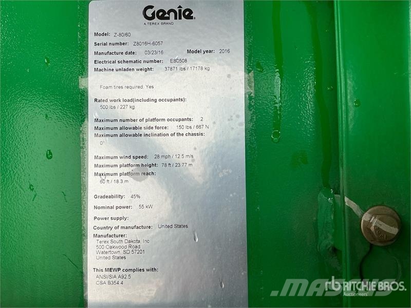 Genie Z-80/60 4WD Diesel Articulating Boom Lift Piattaforme a braccio articolato