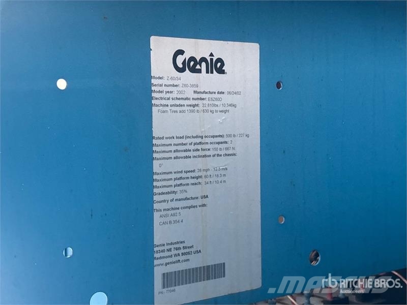 Genie Z6034 4WD Diesel Articulating Boom Lift Piattaforme a braccio articolato