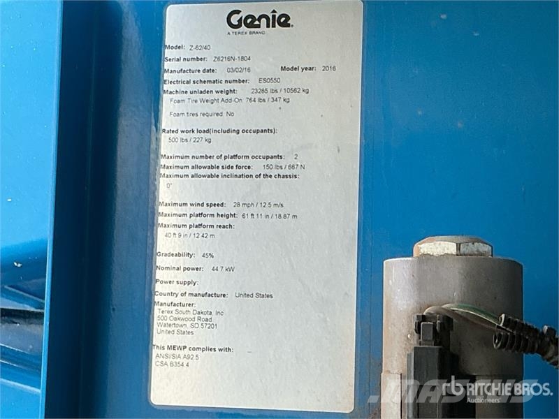 Genie Z62-40 4WD Dual Fuel Articulating Boom Lift 曲臂高空工作平台