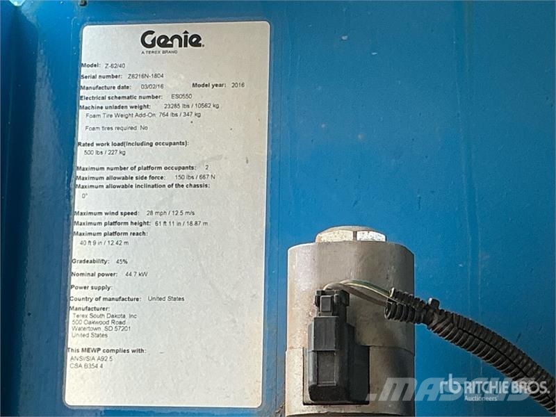 Genie Z62-40 4WD Dual Fuel Articulating Boom Lift 曲臂高空工作平台