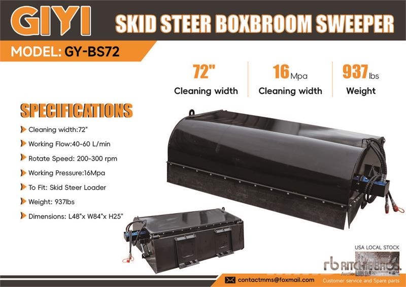 GIYI GY-BS72 72 in Skid Steer Sweeper (Unused) Süpürgeler