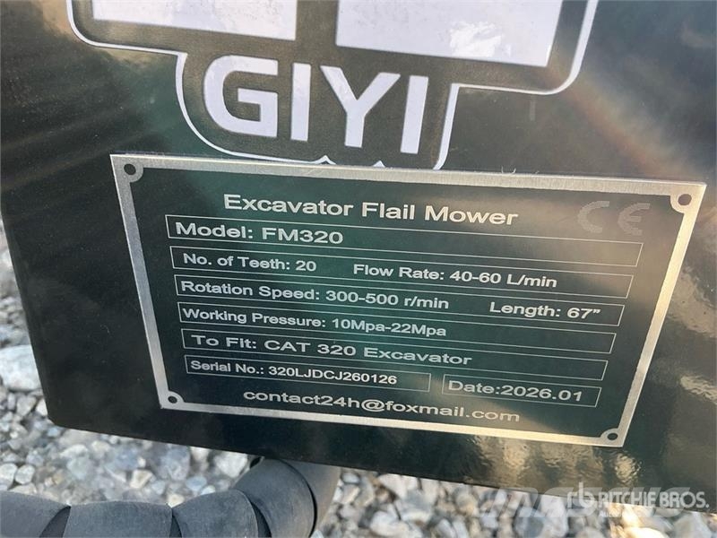 GIYI GY-FM320 67 in Excavator Flail Mower (Unused) 기타 부품