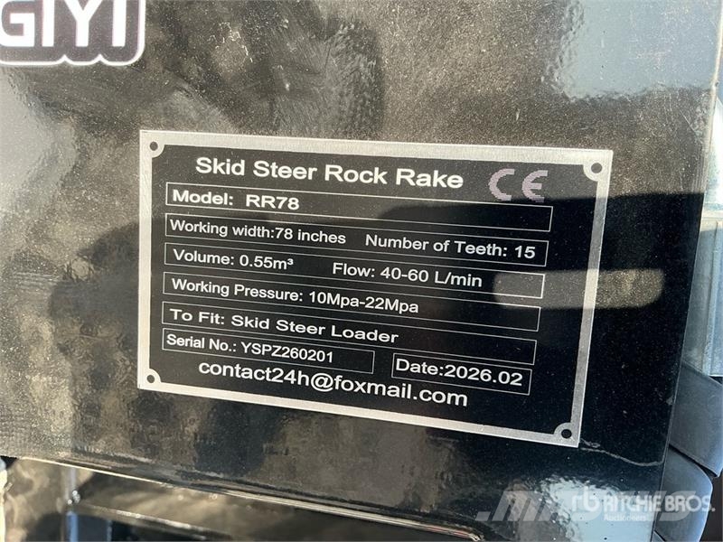 GIYI GY-RR78 78 in Skid Steer Rock Rake (Unused) 기타 부품