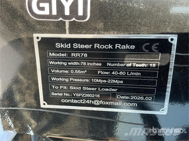 GIYI GY-RR78 78 in Skid Steer Rock Rake (Unused) 기타 부품