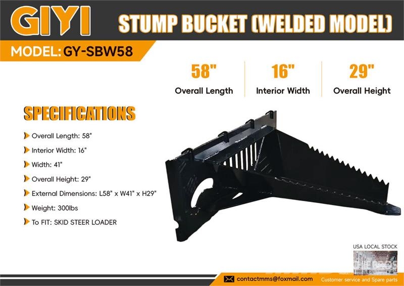 GIYI GY-SBW58 Skid Steer Stump Bucket (Welded Mode Other components