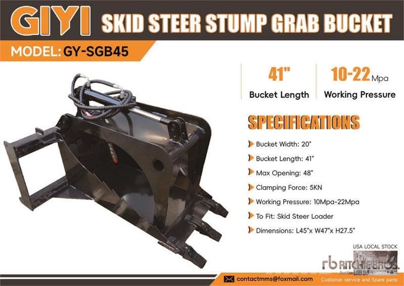  GIYI GY-SGB45 41 in Stump Skid Steer Grapple Bucke Grijpers