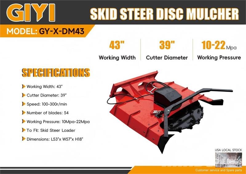  GIYI GYx-DM43 43 in Disc Skid Steer Mulcher (Unuse 林業覆蓋機