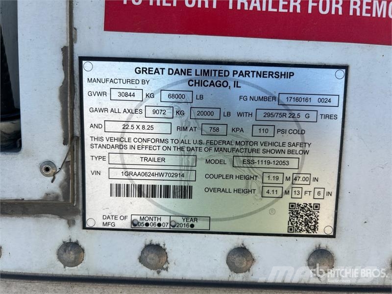 Great Dane 53 ft T/A Refrigerated Trailer Frysetrailer Semi
