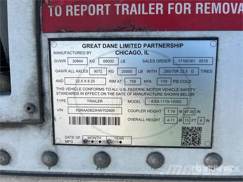 Great Dane 53 ft T/A Refrigerated Trailer Frysetrailer Semi