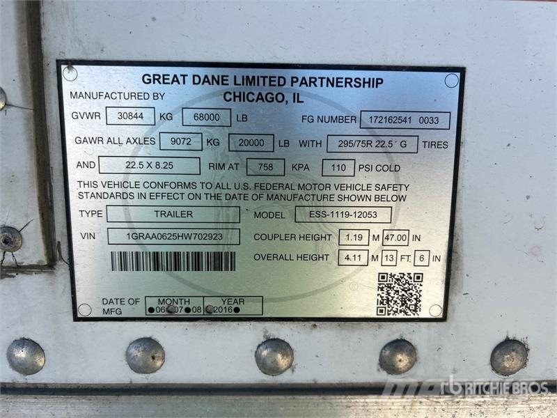 Great Dane 53 ft T/A Refrigerated Trailer Frysetrailer Semi
