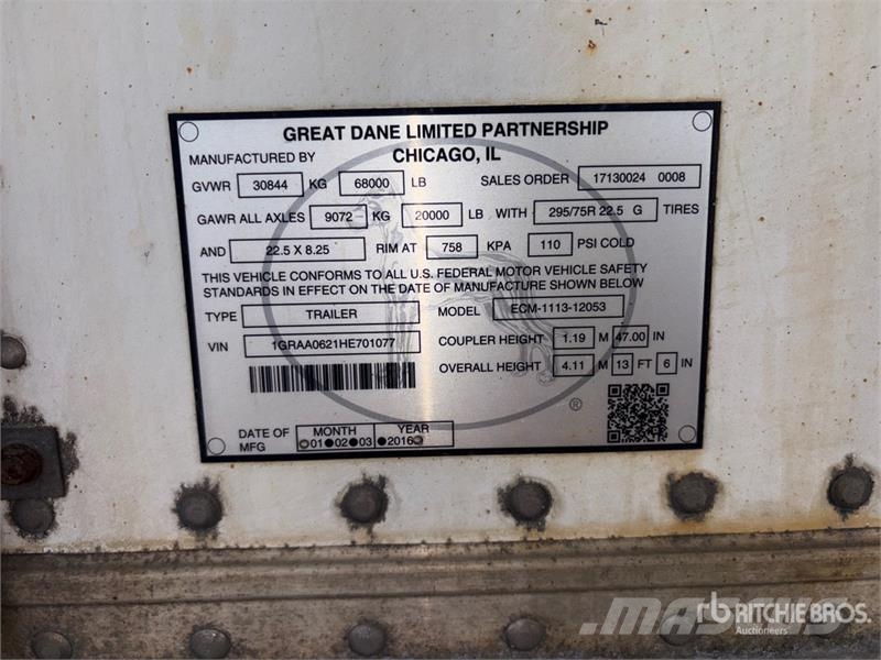 Great Dane 53 ft x 102 in T/A Refrigerated Trailer Temperature controlled semi-trailers