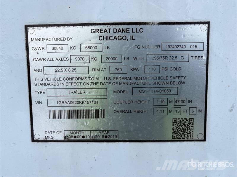Great Dane 53 ft x 102 in T/A Van Trailer Ремаркета фургони