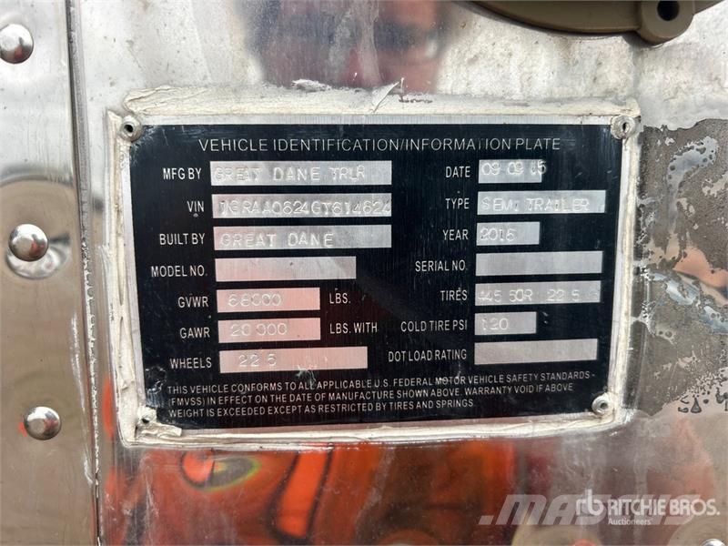 Great Dane 53 ft x 102 in T/A Van Trailer Van Body Trailers