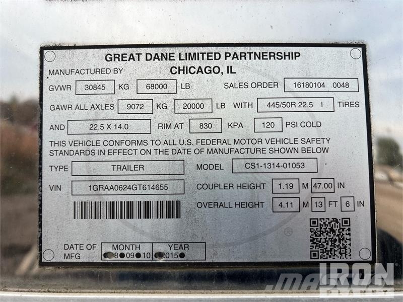 Great Dane 53 ft x 102 in Van Trailer (Inoperable) Cajas de remolque