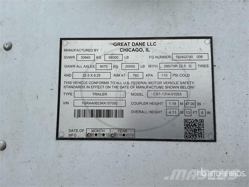 Great Dane 53 ft x 102 in T/A Van Trailer Ремаркета фургони