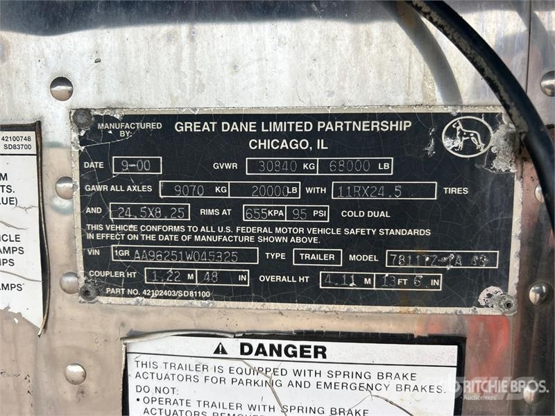 Great Dane 7811TZ-1A 48 ft x 102 in T/A Refrigerated Trailer Piekabes ar temperatūras kontroli