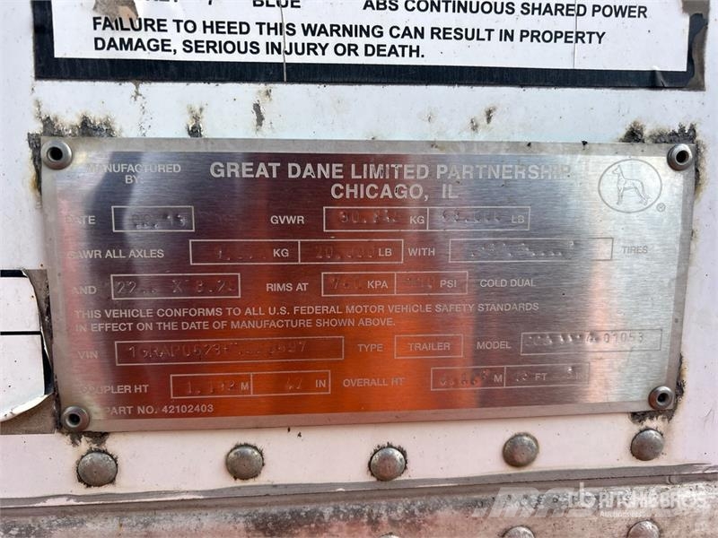 Great Dane CCC-3314-01053 53 ft x 102 in T/A Van Trailer مقطورات ذات هيكل صندوقي