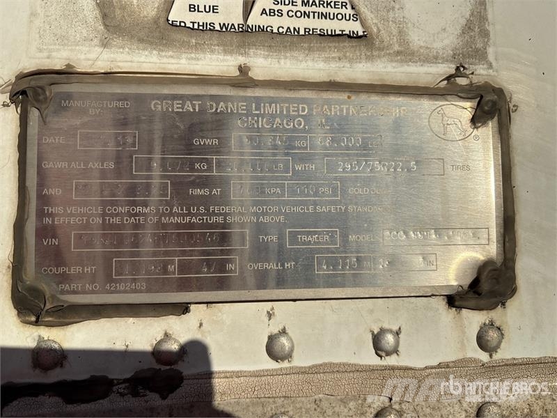 Great Dane CCC-3314-01053 53 ft x 102 in T/A Van Trailer Fast kasse