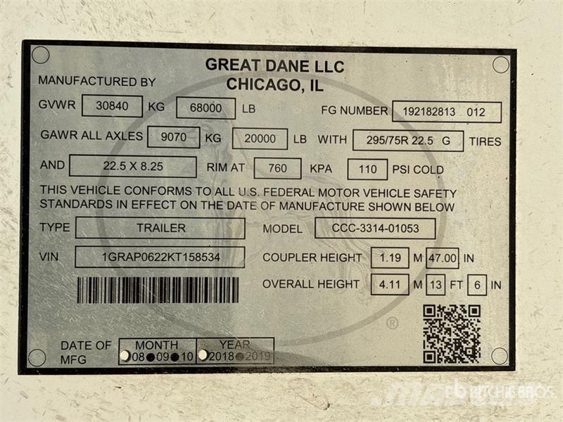 Great Dane CCC-3314-01053 53 ft x 102 in T/A Van Trailer Причепи-фургони
