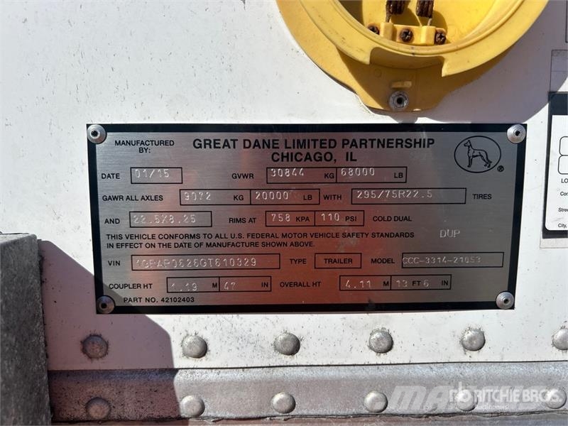 Great Dane CCC-3314-21053 53 ft x 102 in T/A Van Trailer Box Trailers