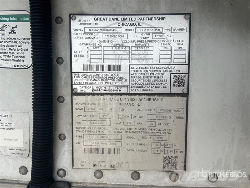 Great Dane ECL-1112-12299 28 ft x 102 in S/A Multi -Temp Refr Frysetrailer Semi