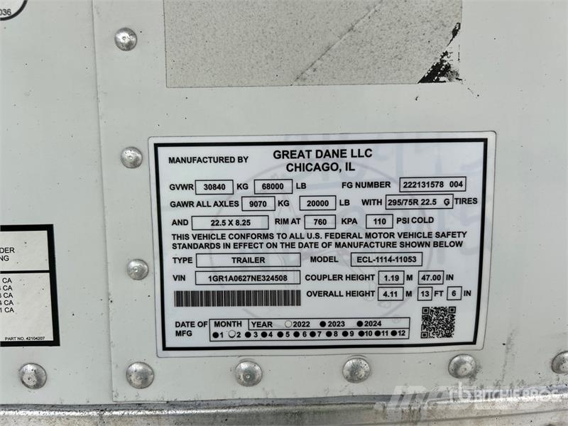 Great Dane ECL-1114-11053 53 ft x 102 in T/A Refrigerated Tra 冷凍冷蔵トレーラー