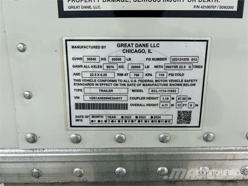 Great Dane ECL111411053 53 ft x 102 in T/A Refrigerated Trail Напівпричепи-рефрижератори