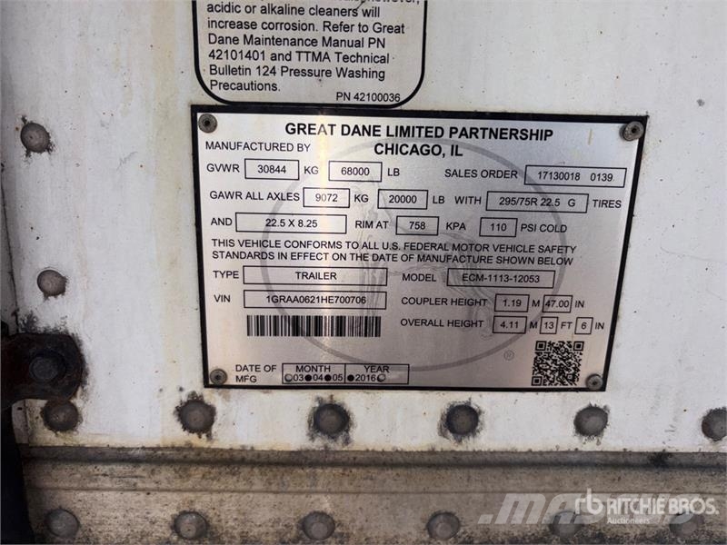 Great Dane ECM-1113-12053 53 ft T/A Refrigerated Trailer Koel-vries opleggers