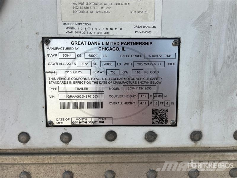 Great Dane ECM-1113-12053 53 ft x 102 in T/A Multi -Temp Refr Koel-vries opleggers