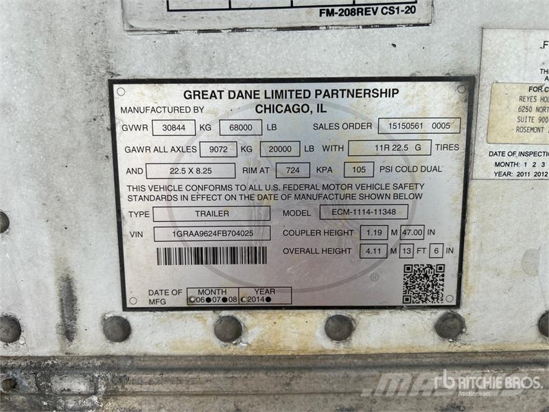 Great Dane ECM-1114-11348 48 ft x 102 in T/A Refrigerated Tra Koel-vries opleggers