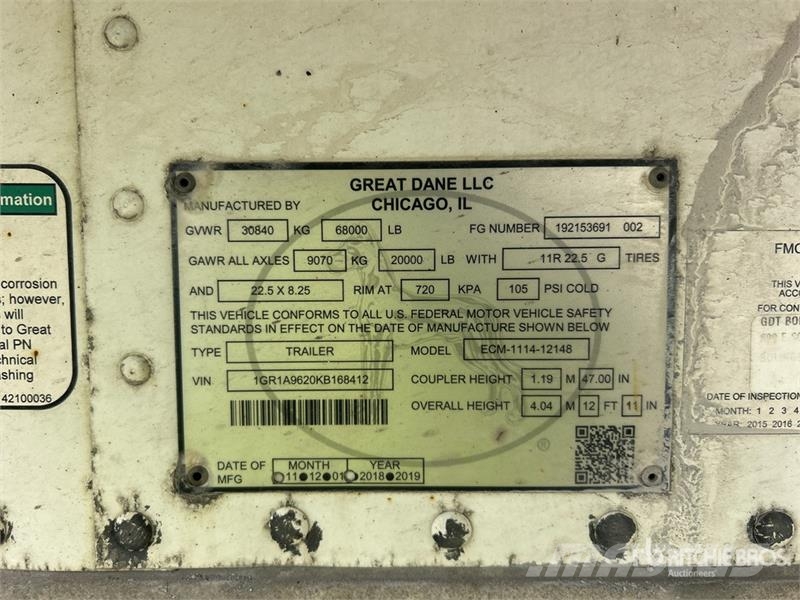 Great Dane ECM-1114-12148 48 ft x 102 in T/A Refrigerated Tra Kühlauflieger