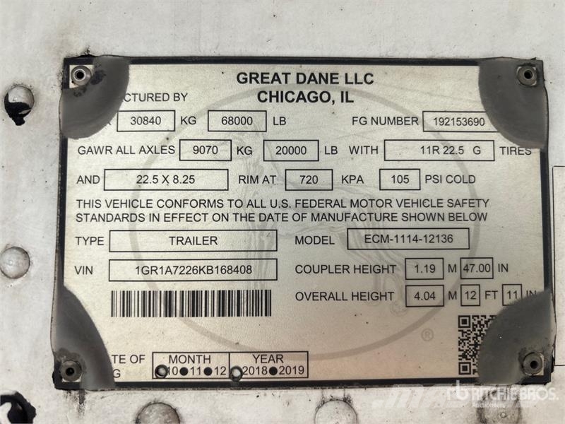 Great Dane ECM-1114-12136 36 ft x 102 in T/A Refrigerated Tra Koel-vries opleggers