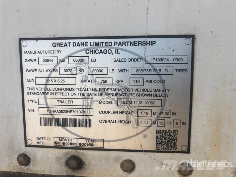Great Dane ECM111312053 53 ft x 96 in T/A Refrigerated Traile Poluprikolice hladnjače
