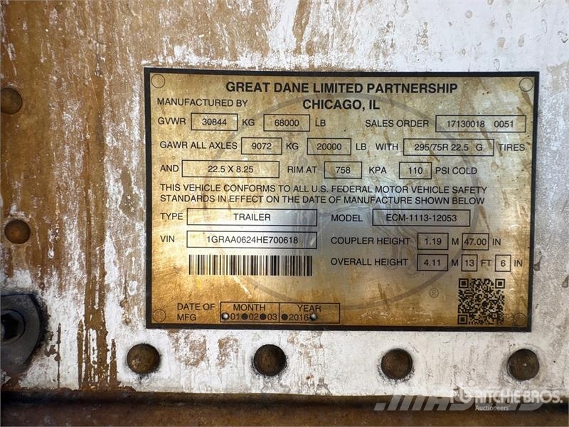 Great Dane ECM111312053 53 ft x 96 in T/A Refrigerated Traile Poluprikolice hladnjače