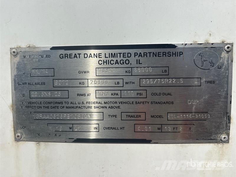 Great Dane ETL-1114-31053 53 ft x 96 in T/A Van Trailer Prikolice zabojniki